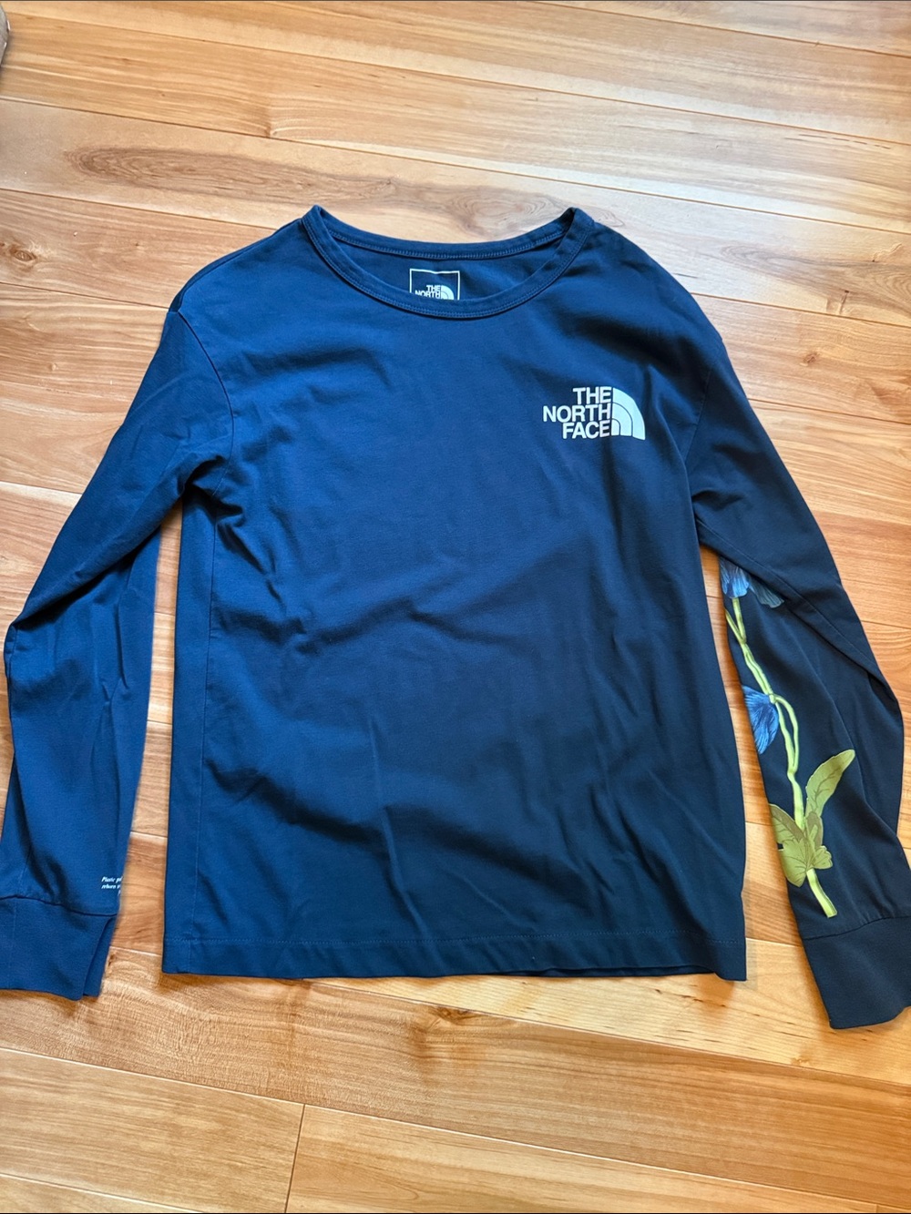 The North Face Navy Long-Sleeve Tee with Floral Sleeve Accent